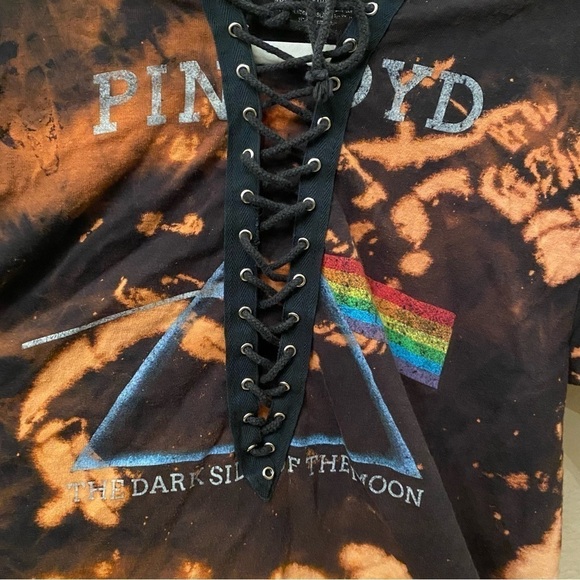 PINK FLOYD Women Tie Dye Front Lace T-Shirt Size Large - Picture 4 of 8